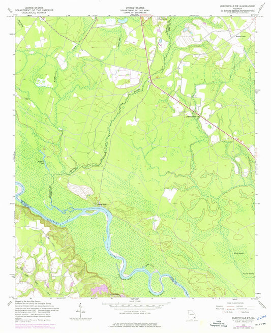 Classic USGS Glennville SW Georgia 7.5'x7.5' Topo Map Image