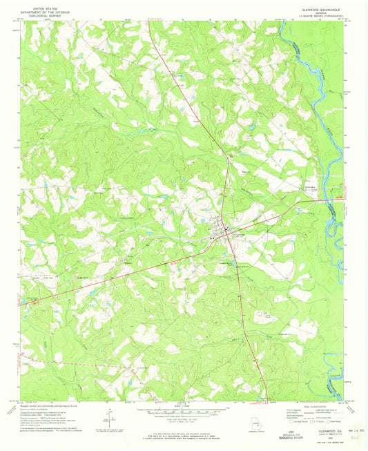 Classic USGS Glenwood Georgia 7.5'x7.5' Topo Map Image