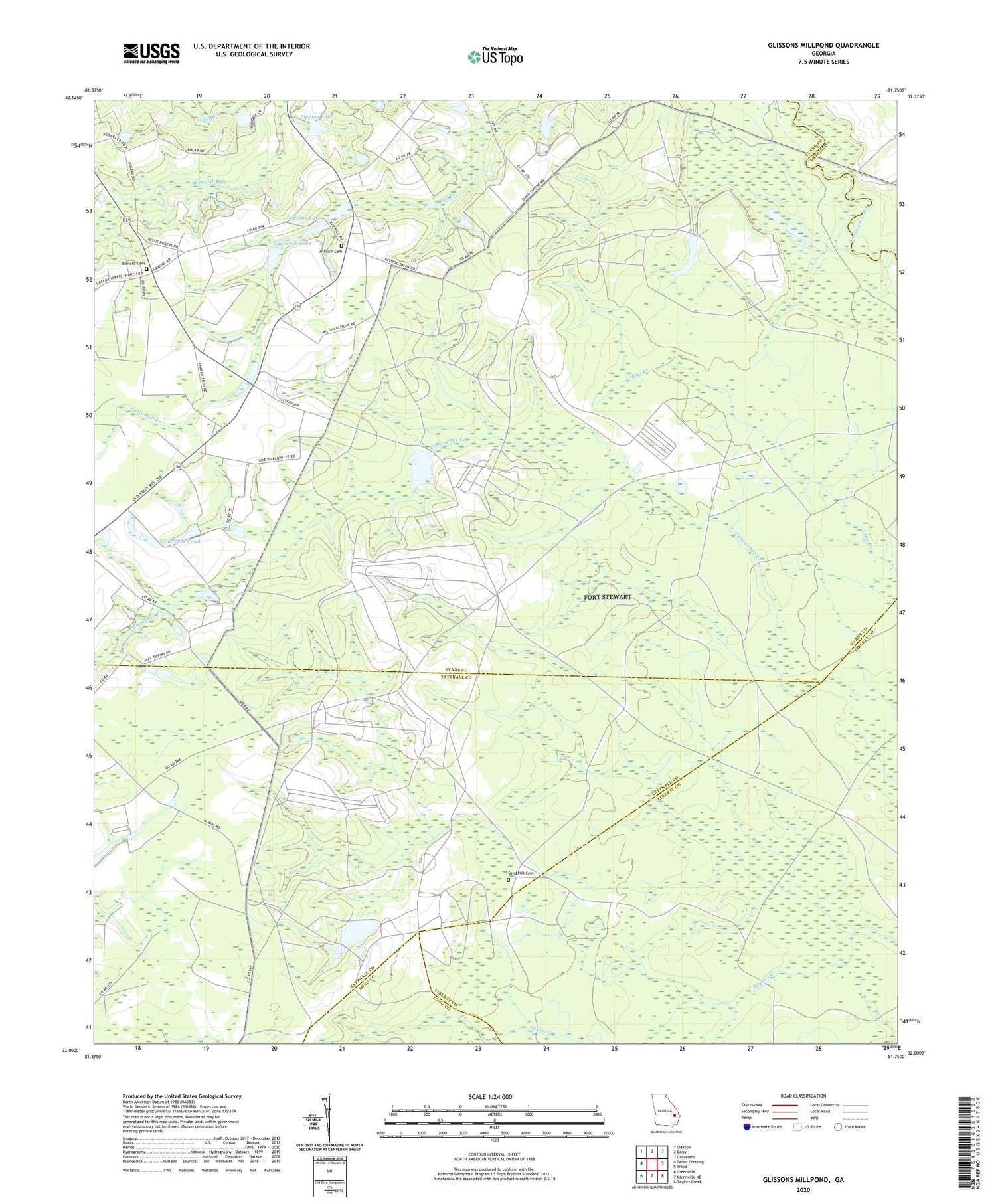 Glissons Millpond Georgia US Topo Map Image