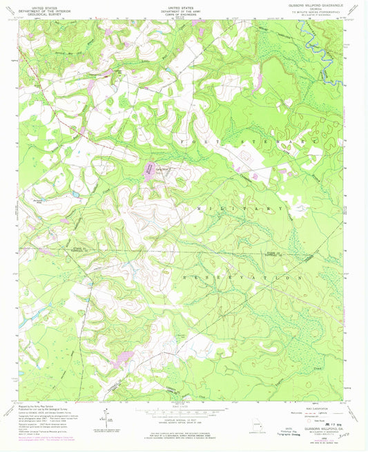 Classic USGS Glissons Millpond Georgia 7.5'x7.5' Topo Map Image