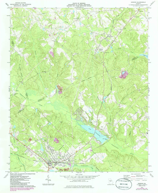 Classic USGS Gordon Georgia 7.5'x7.5' Topo Map Image
