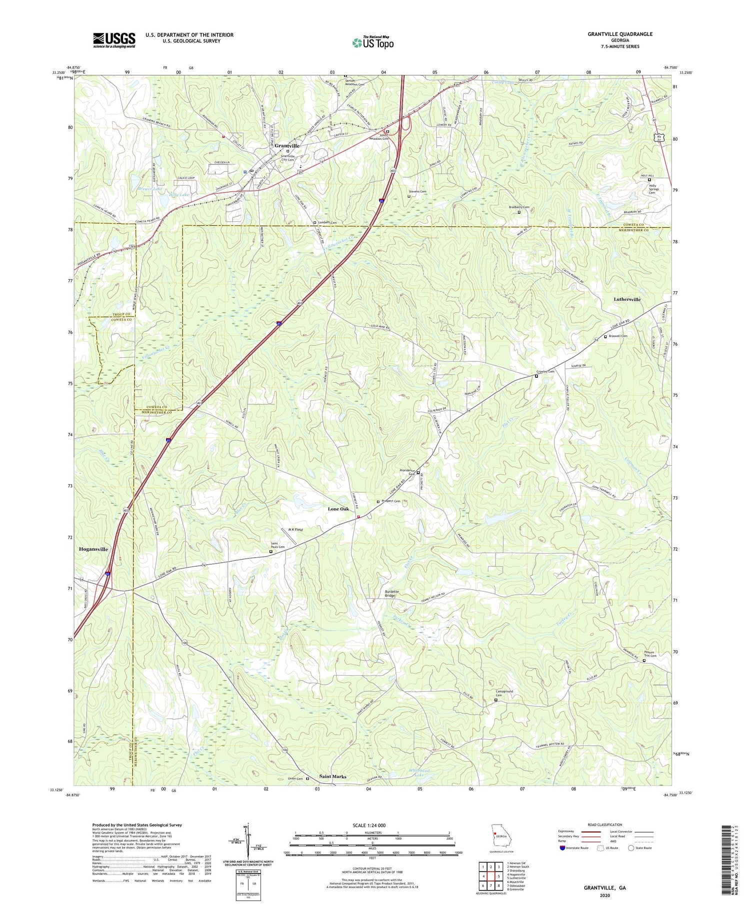 Grantville Georgia US Topo Map Image