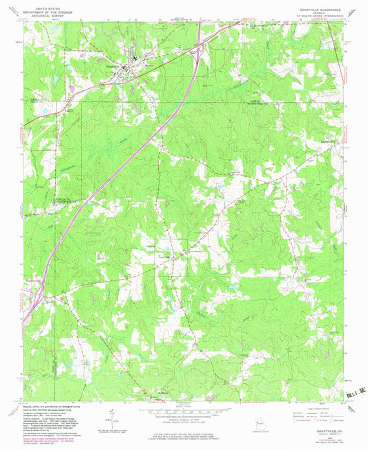 Classic USGS Grantville Georgia 7.5'x7.5' Topo Map Image