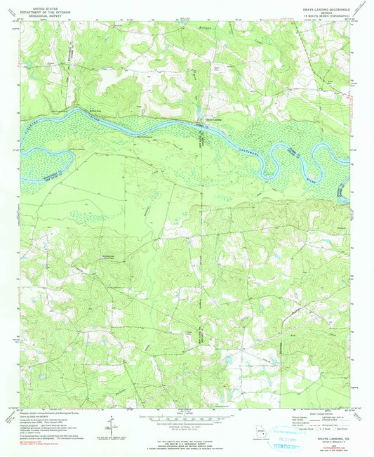 Classic USGS Grays Landing Georgia 7.5'x7.5' Topo Map Image