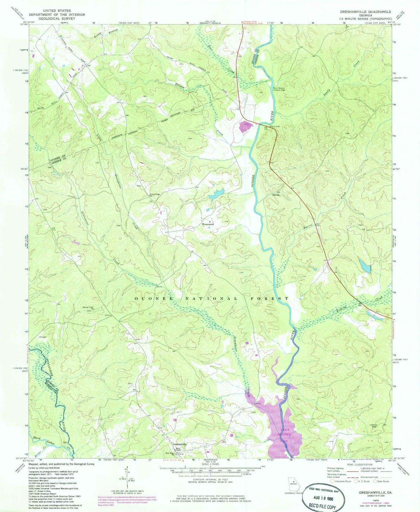 Classic USGS Greshamville Georgia 7.5'x7.5' Topo Map Image