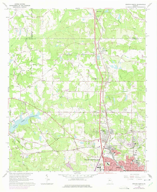 Classic USGS Griffin North Georgia 7.5'x7.5' Topo Map Image