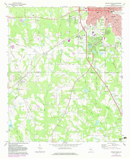 Classic USGS Griffin South Georgia 7.5'x7.5' Topo Map Image