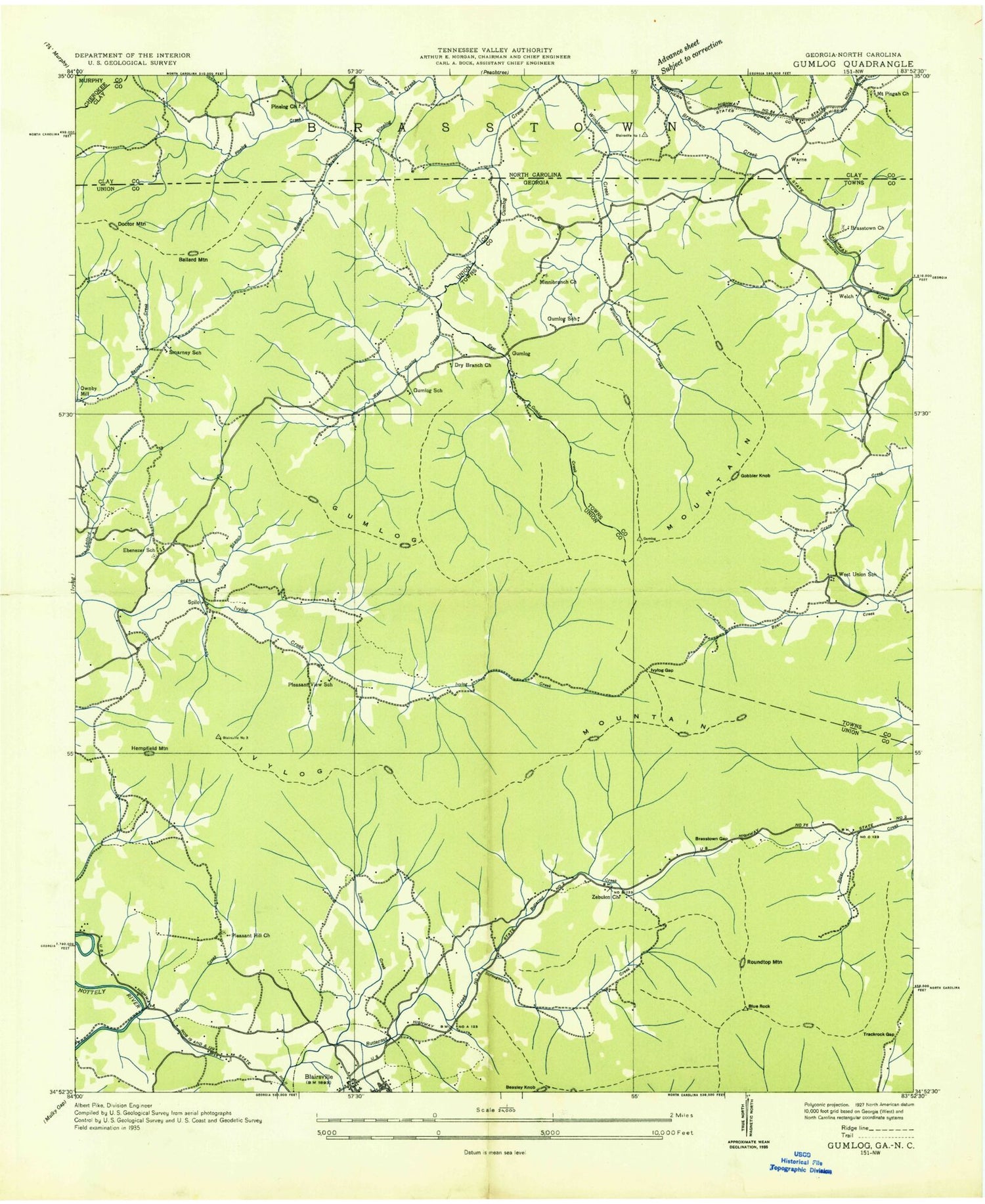 Classic USGS Blairsville Georgia 7.5'x7.5' Topo Map Image