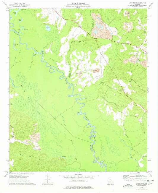 Classic USGS Gumm Pond Georgia 7.5'x7.5' Topo Map Image