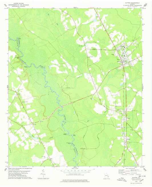 Classic USGS Guyton Georgia 7.5'x7.5' Topo Map Image