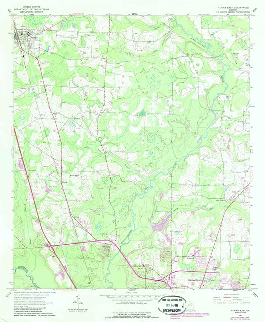 Classic USGS Hahira East Georgia 7.5'x7.5' Topo Map Image