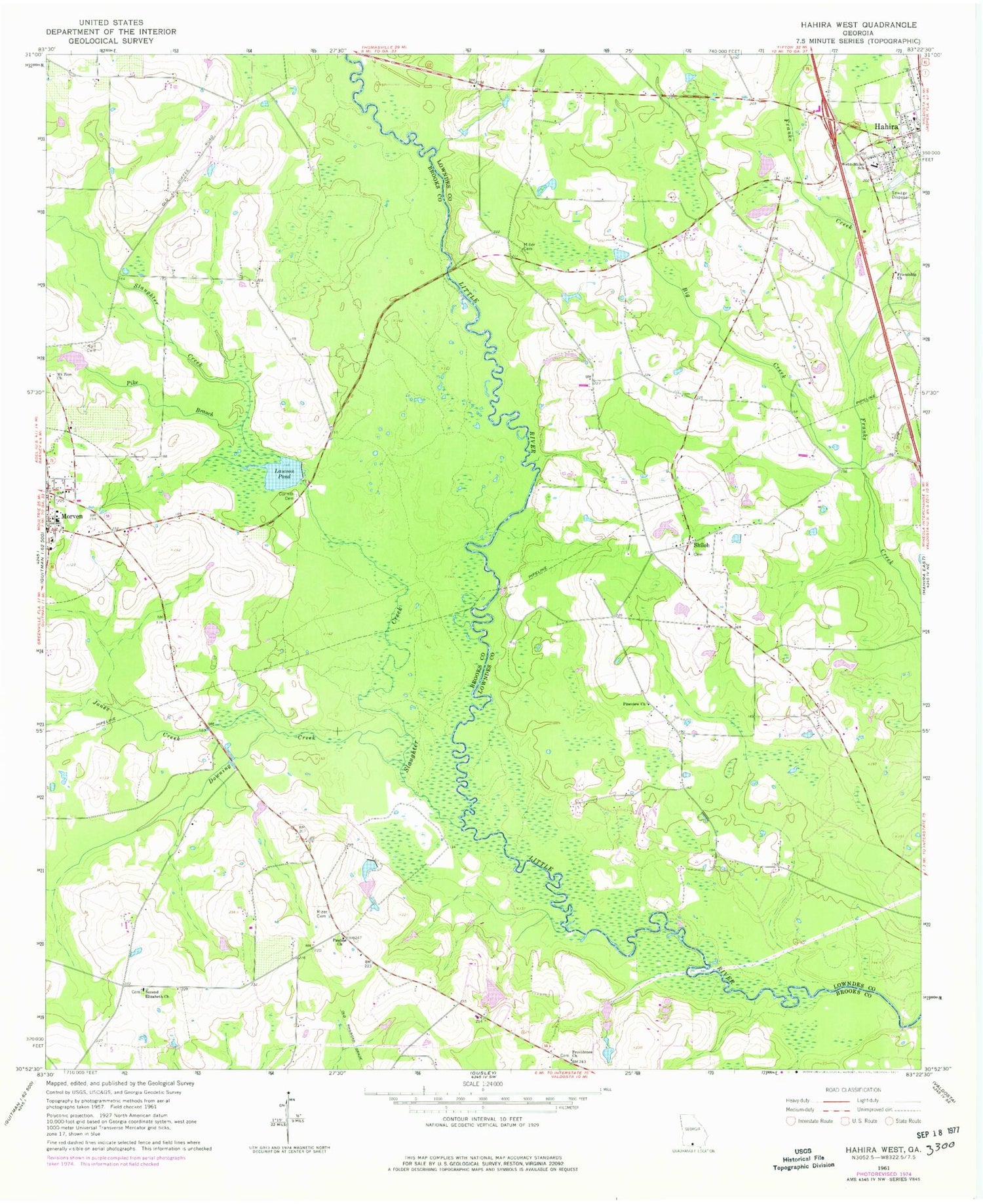 Classic USGS Hahira West Georgia 7.5'x7.5' Topo Map Image
