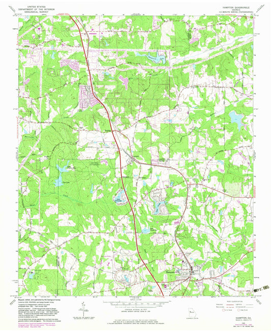 Classic USGS Hampton Georgia 7.5'x7.5' Topo Map Image