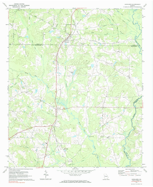 Classic USGS Haralson Georgia 7.5'x7.5' Topo Map Image