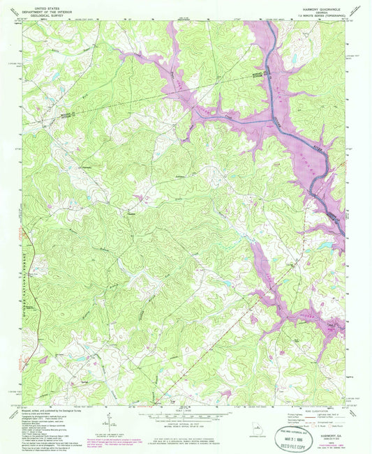 Classic USGS Harmony Georgia 7.5'x7.5' Topo Map Image