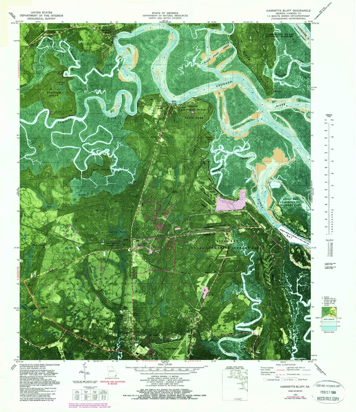Classic USGS Harrietts Bluff Georgia 7.5'x7.5' Topo Map Image