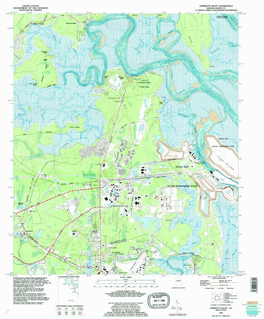 Classic USGS Harrietts Bluff Georgia 7.5'x7.5' Topo Map Image
