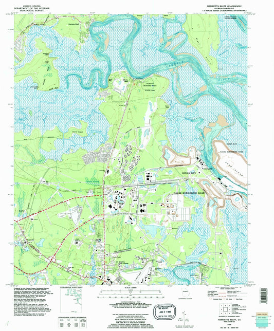 Classic USGS Harrietts Bluff Georgia 7.5'x7.5' Topo Map Image