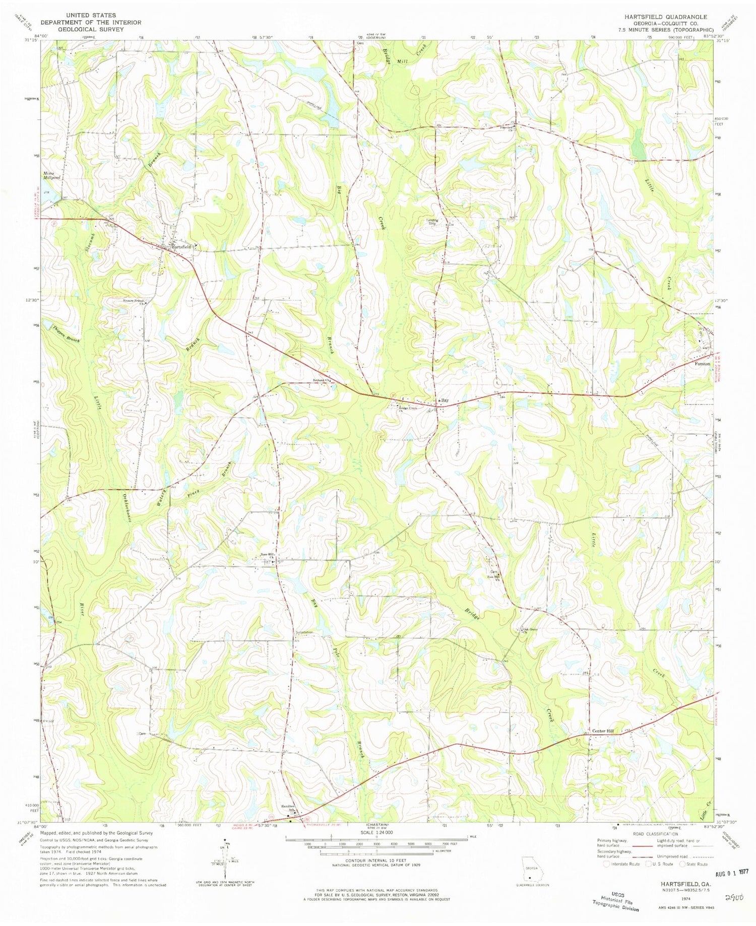 Classic USGS Hartsfield Georgia 7.5'x7.5' Topo Map Image