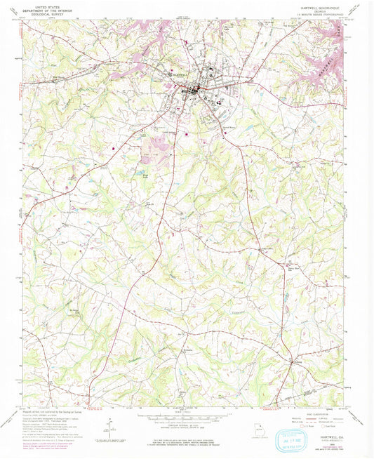 Classic USGS Hartwell Georgia 7.5'x7.5' Topo Map Image
