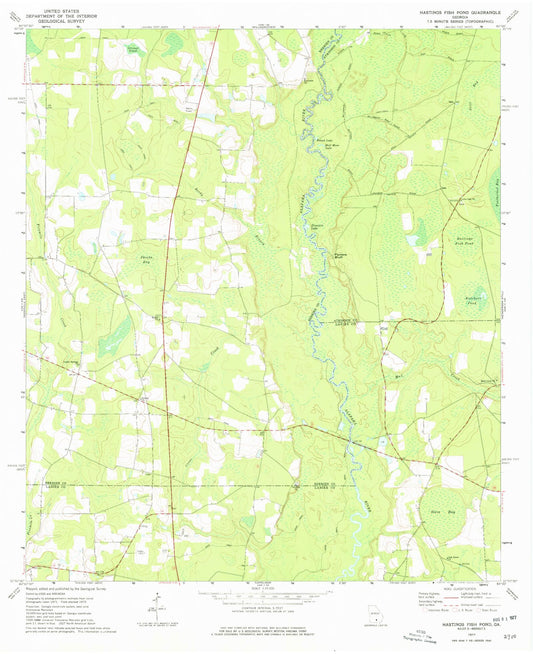 Classic USGS Hastings Fish Pond Georgia 7.5'x7.5' Topo Map Image