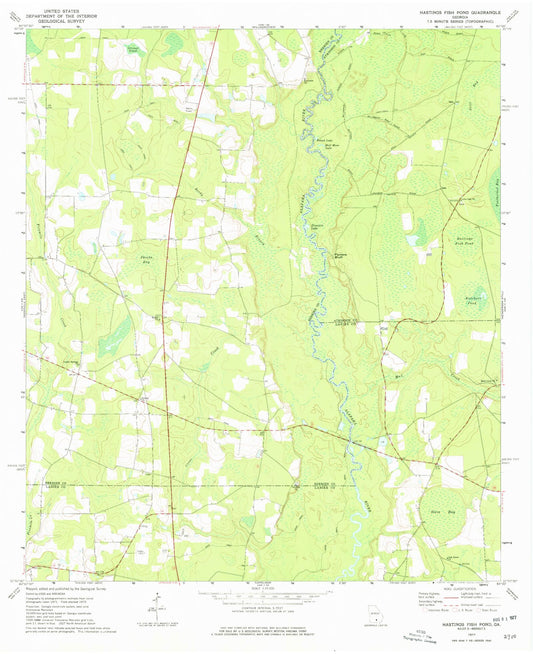 Classic USGS Hastings Fish Pond Georgia 7.5'x7.5' Topo Map Image