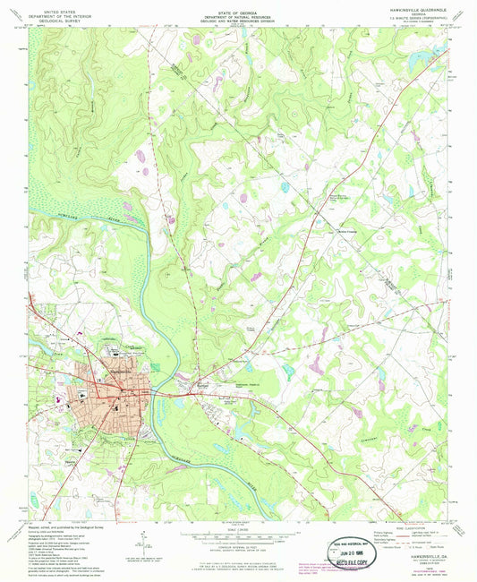 Classic USGS Hawkinsville Georgia 7.5'x7.5' Topo Map Image