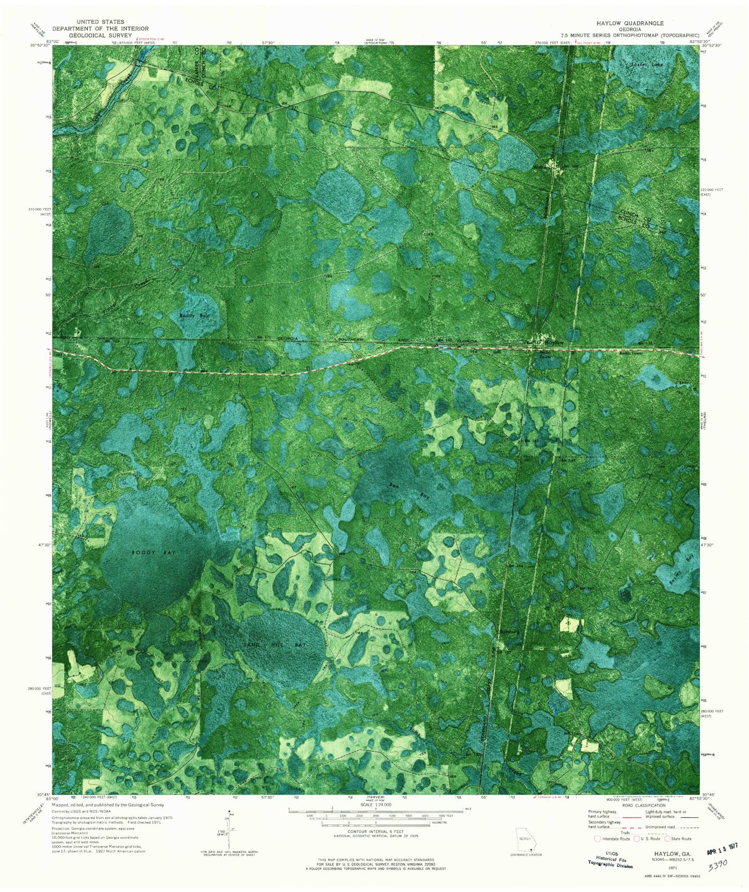 Classic USGS Haylow Georgia 7.5'x7.5' Topo Map Image