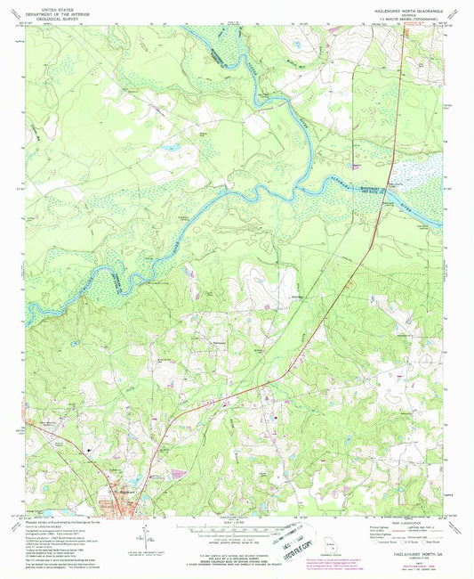 Classic USGS Hazlehurst North Georgia 7.5'x7.5' Topo Map Image