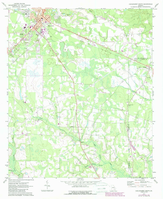 Classic USGS Hazlehurst South Georgia 7.5'x7.5' Topo Map Image