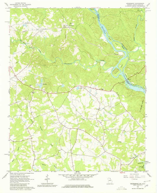 Classic USGS Heardmont Georgia 7.5'x7.5' Topo Map Image