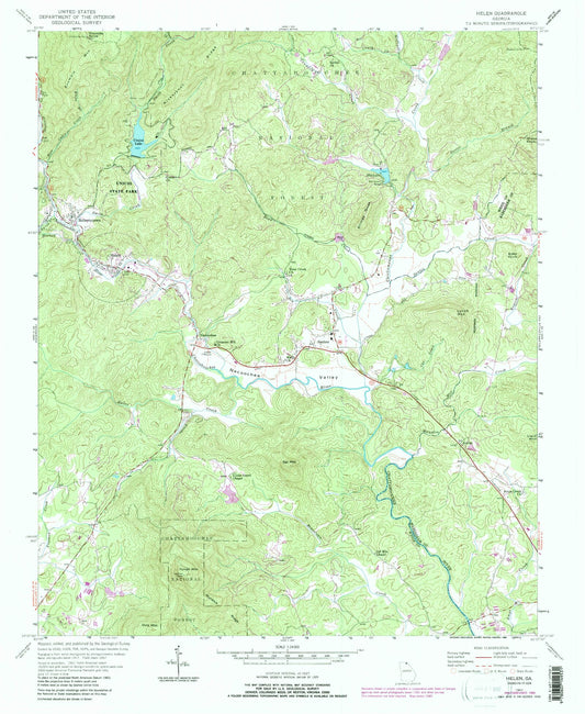 Classic USGS Helen Georgia 7.5'x7.5' Topo Map Image