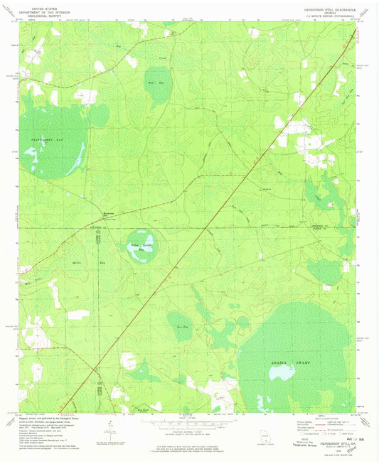 Classic USGS Henderson Still Georgia 7.5'x7.5' Topo Map Image