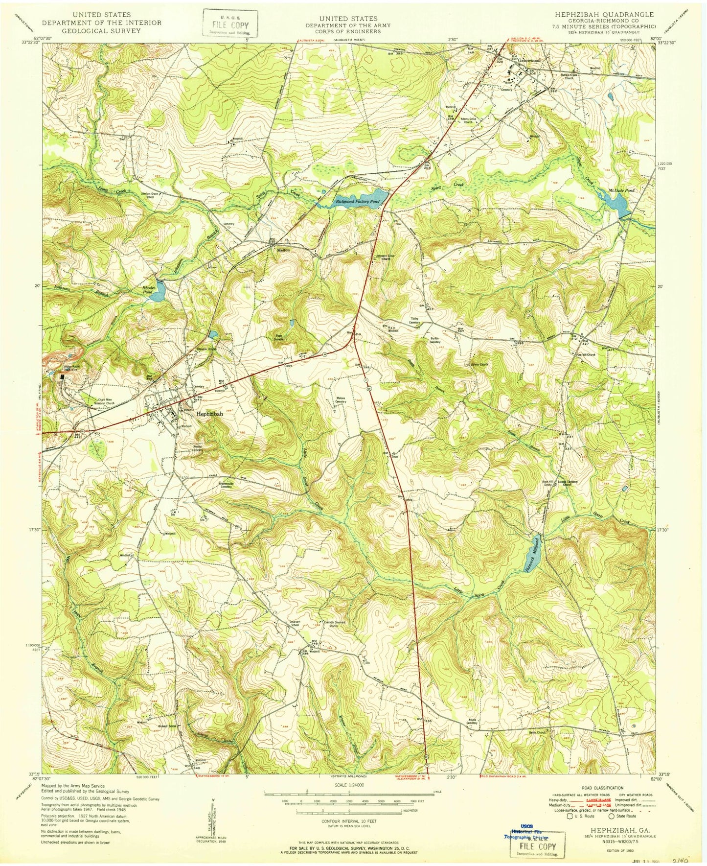 Classic USGS Hephzibah Georgia 7.5'x7.5' Topo Map Image