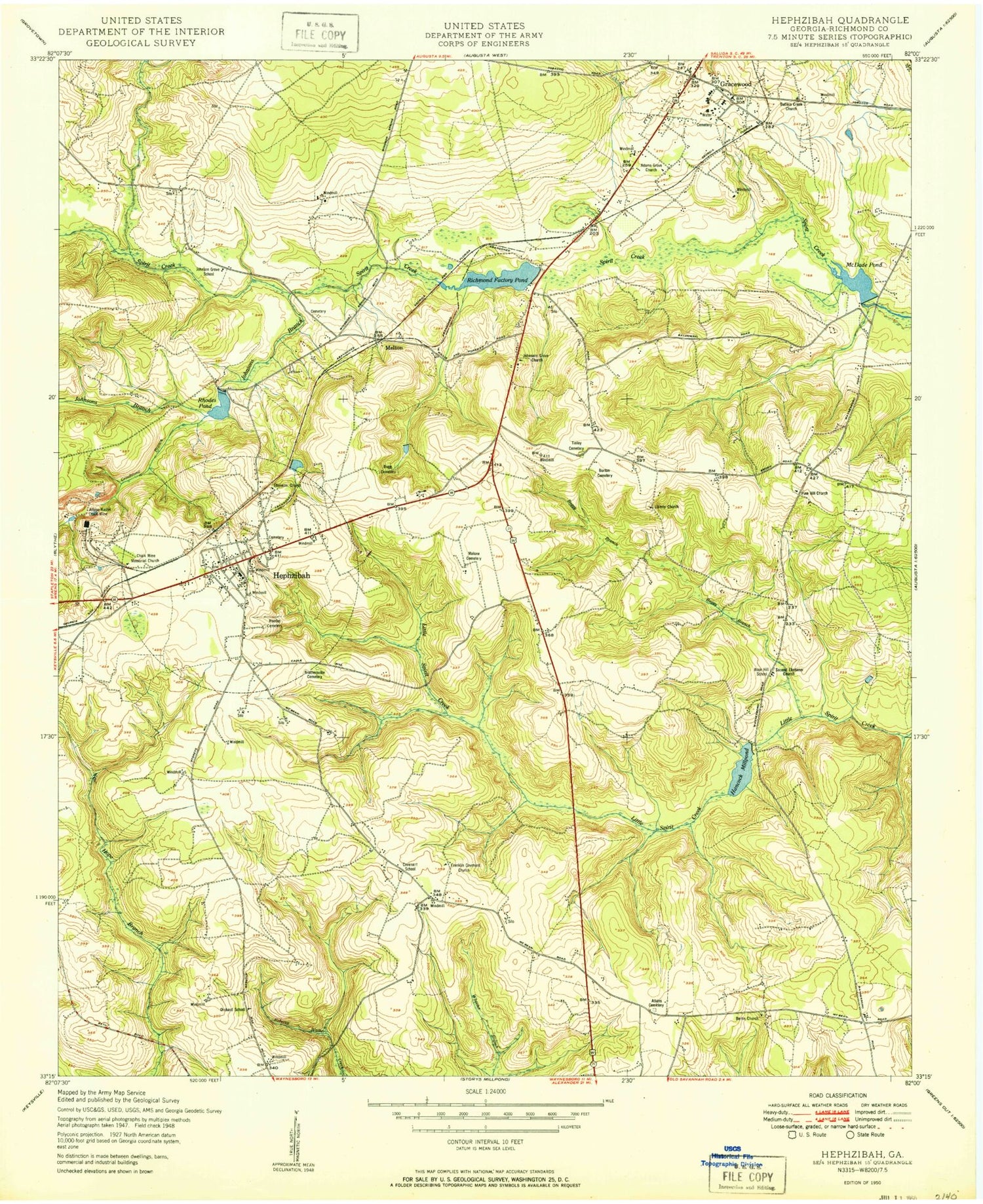 Classic USGS Hephzibah Georgia 7.5'x7.5' Topo Map Image