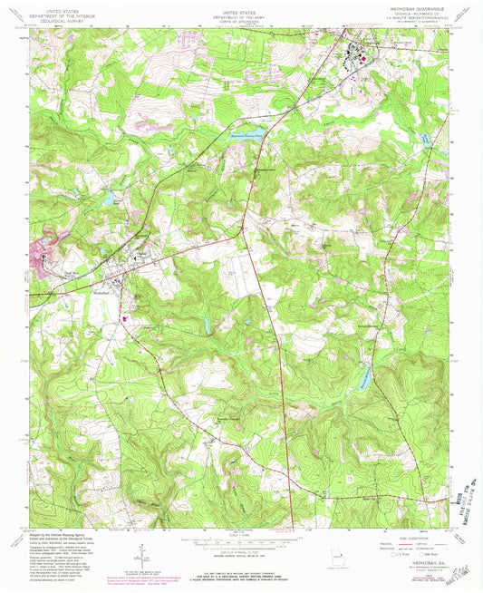 Classic USGS Hephzibah Georgia 7.5'x7.5' Topo Map Image