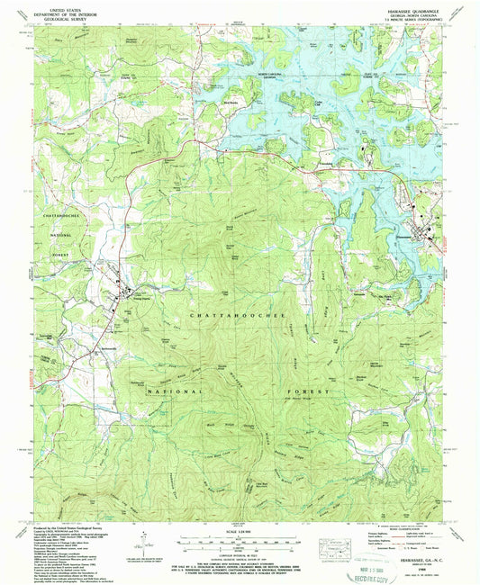 Classic USGS Hiawassee Georgia 7.5'x7.5' Topo Map Image