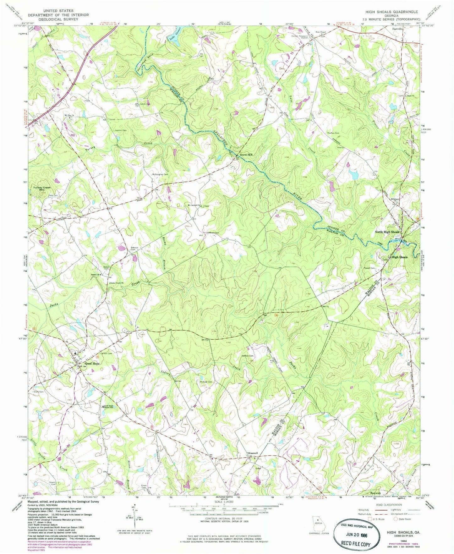 Classic USGS High Shoals Georgia 7.5'x7.5' Topo Map Image