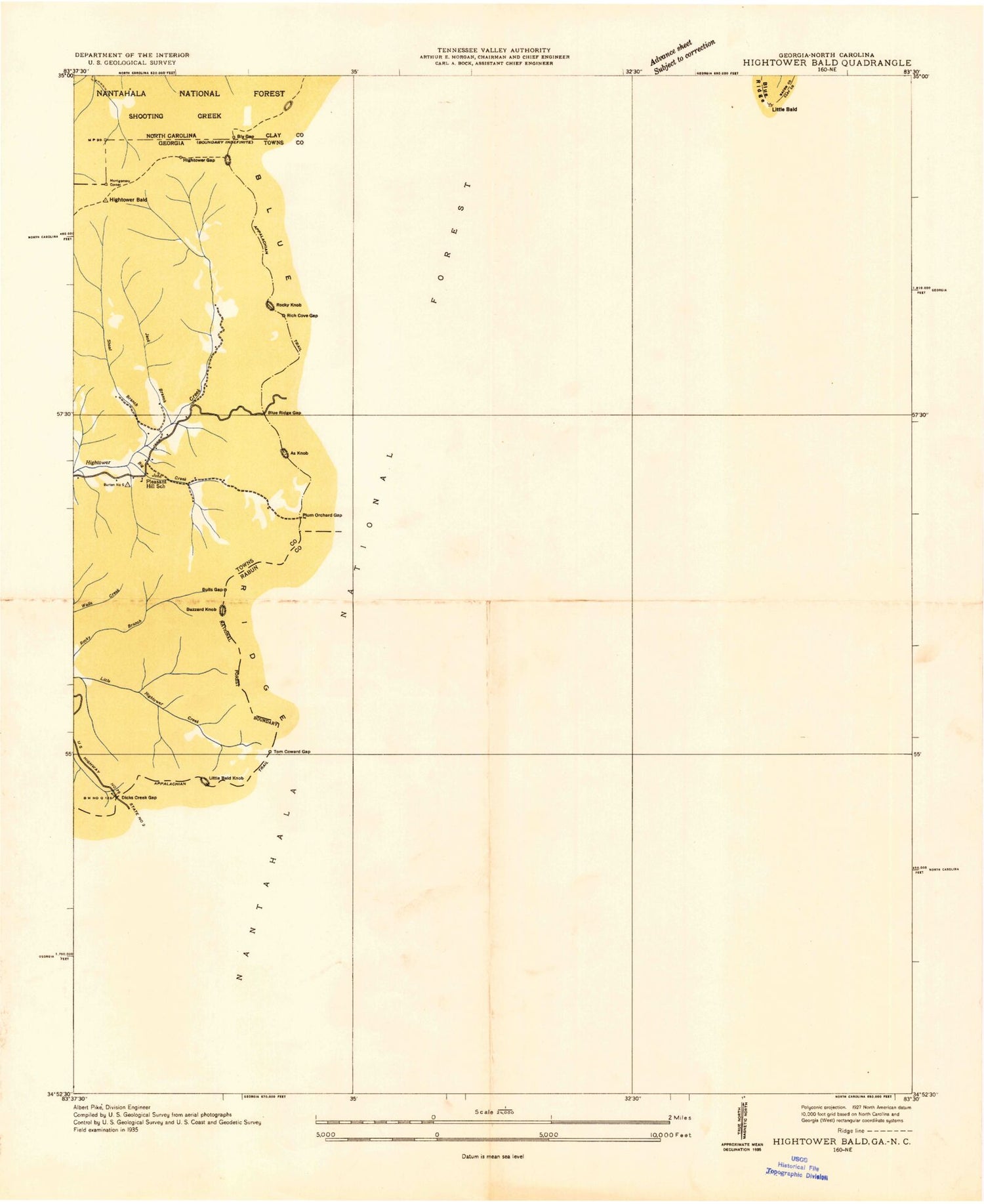 Classic USGS Hightower Bald Georgia 7.5'x7.5' Topo Map Image