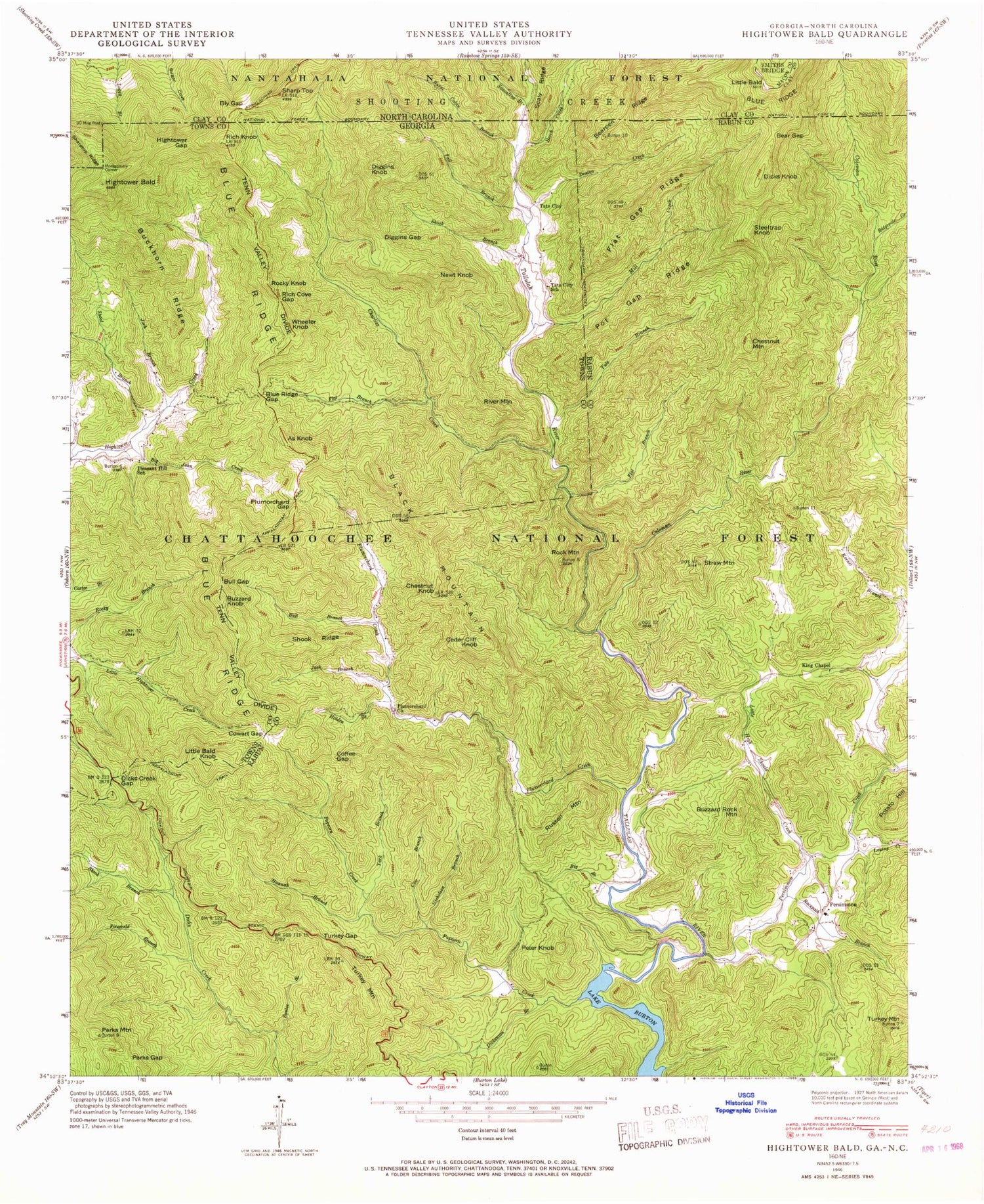 Classic USGS Hightower Bald Georgia 7.5'x7.5' Topo Map Image