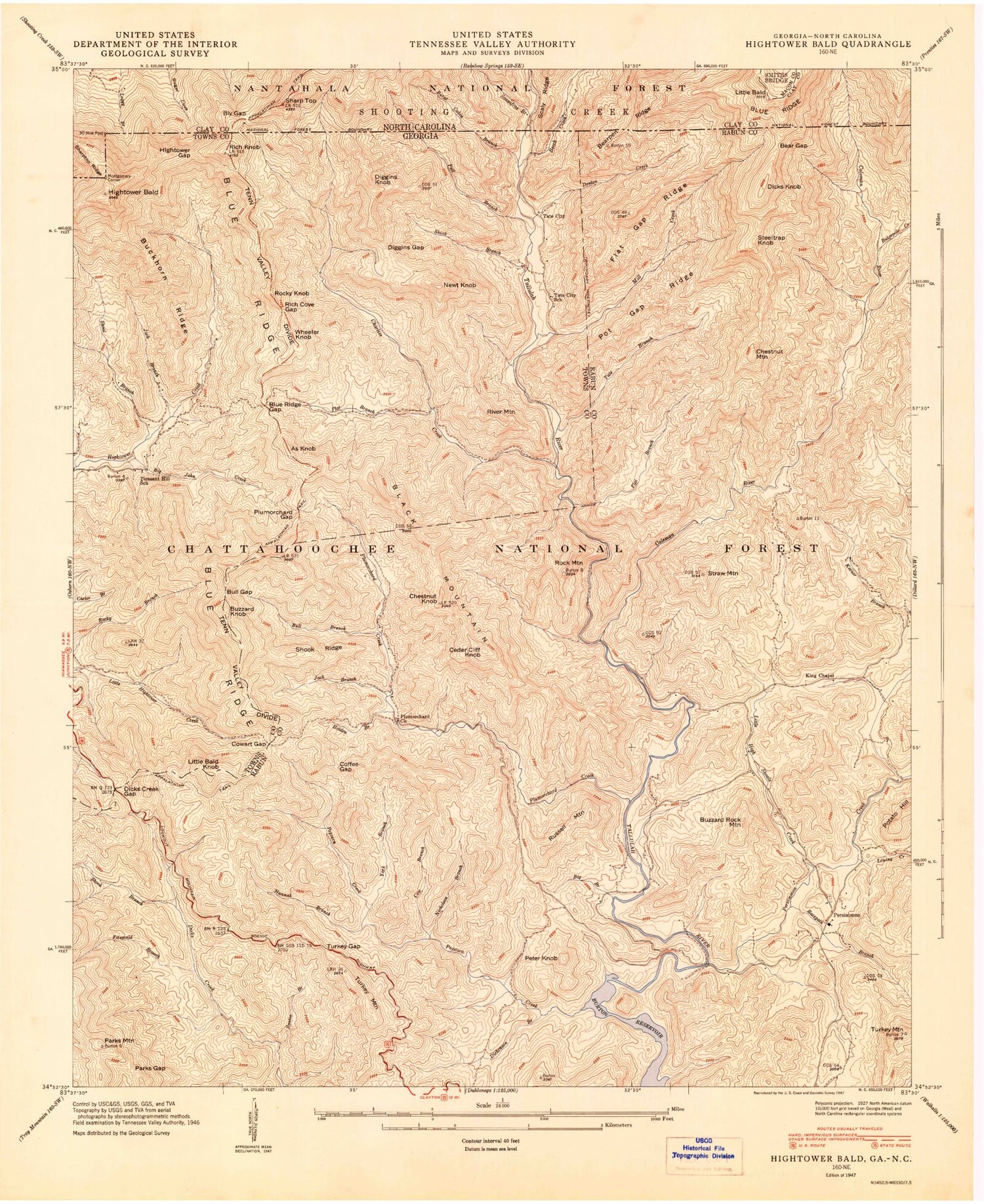 Classic USGS Hightower Bald Georgia 7.5'x7.5' Topo Map Image
