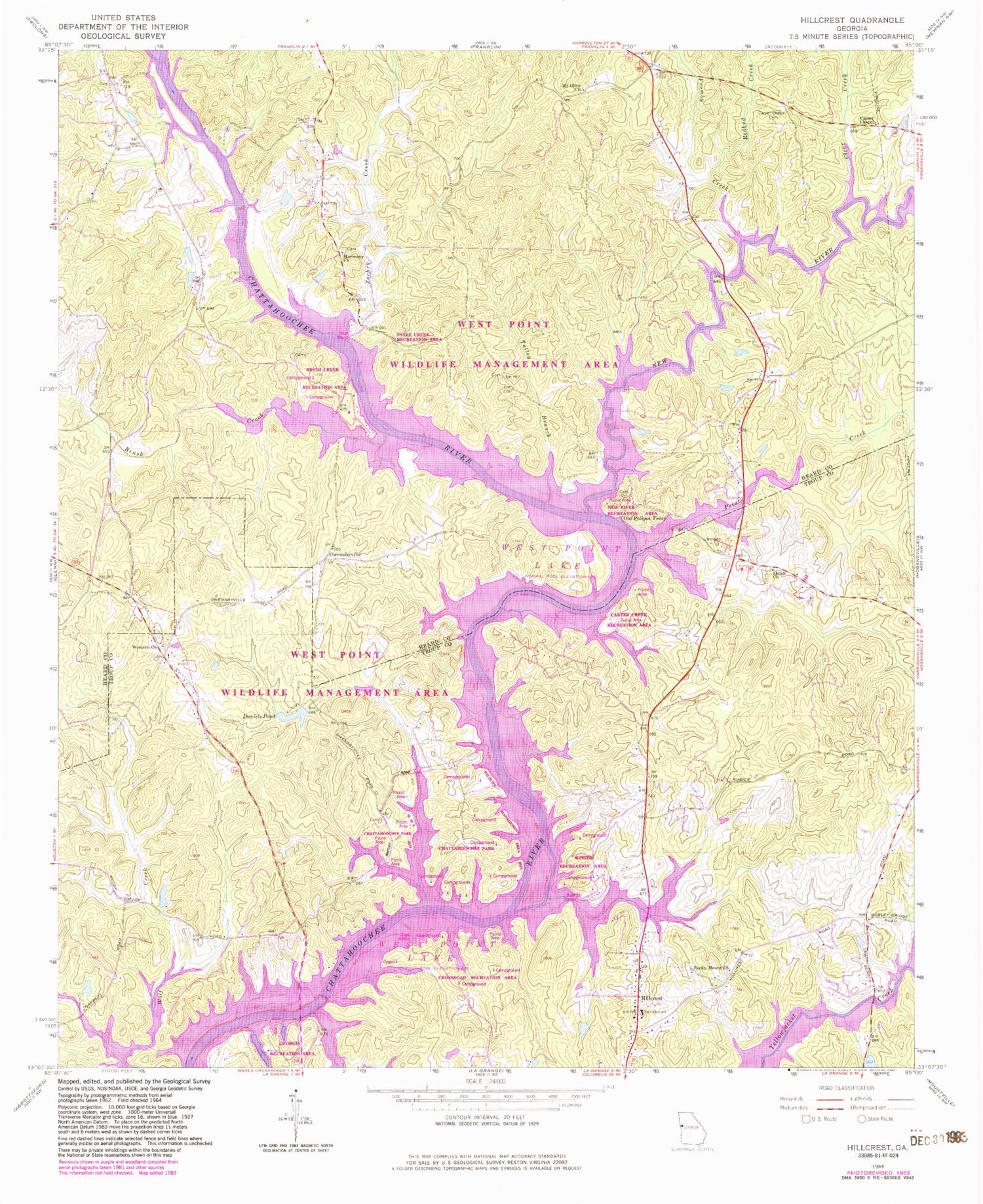 Classic USGS Hillcrest Georgia 7.5'x7.5' Topo Map Image