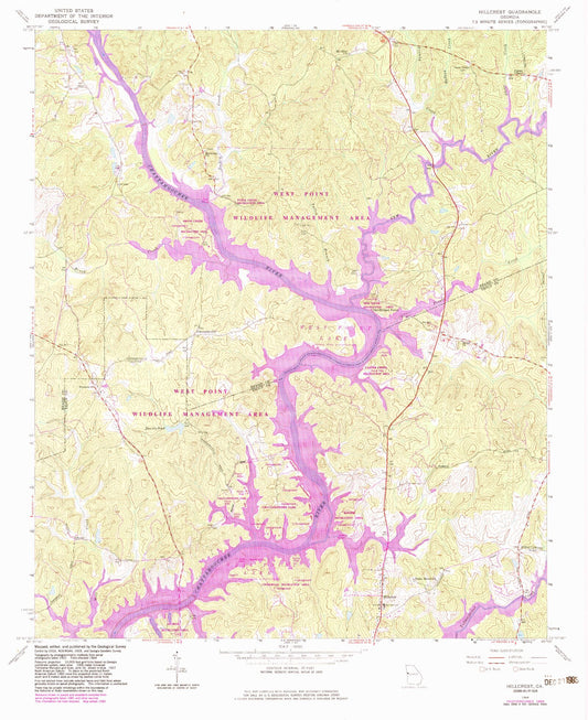 Classic USGS Hillcrest Georgia 7.5'x7.5' Topo Map Image