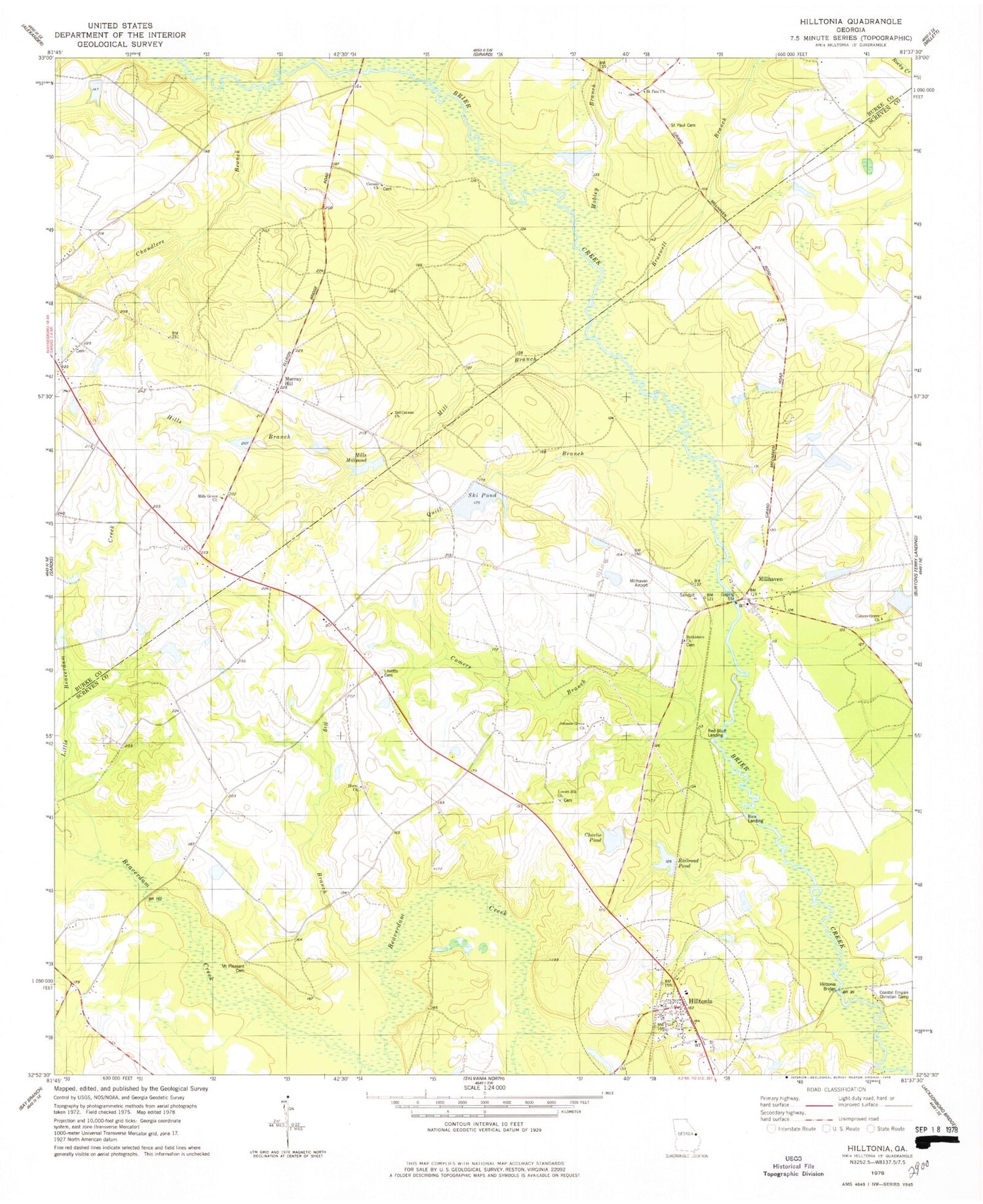 Classic USGS Hilltonia Georgia 7.5'x7.5' Topo Map Image