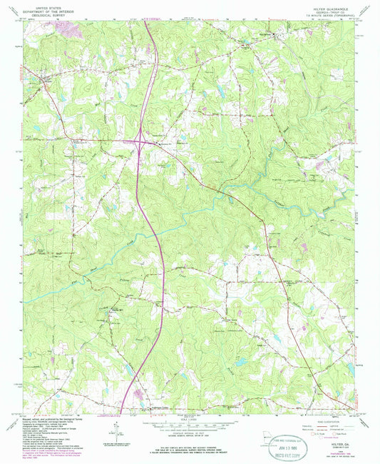 Classic USGS Hilyer Georgia 7.5'x7.5' Topo Map Image