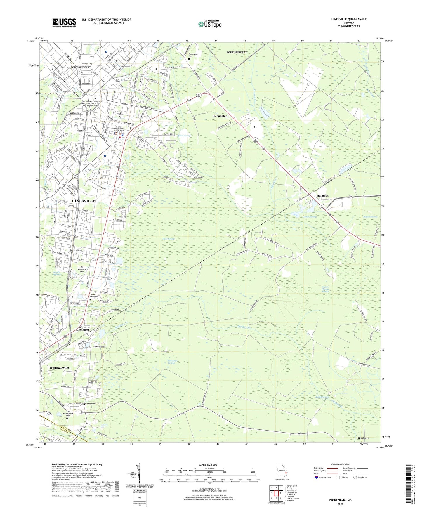 Hinesville Georgia US Topo Map Image