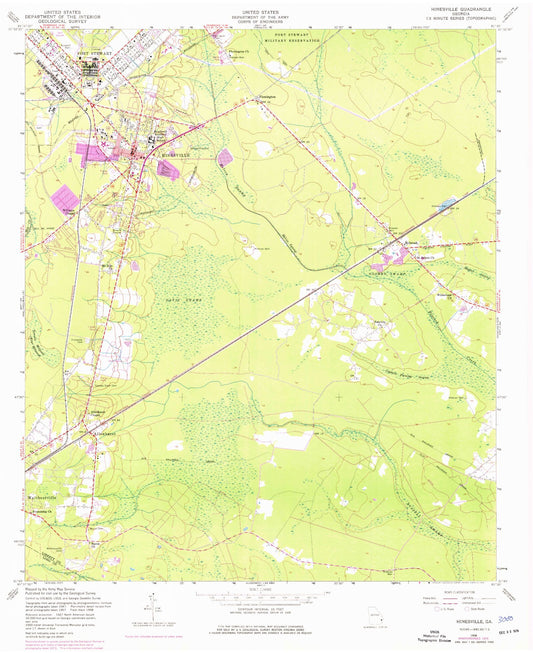 Classic USGS Hinesville Georgia 7.5'x7.5' Topo Map Image