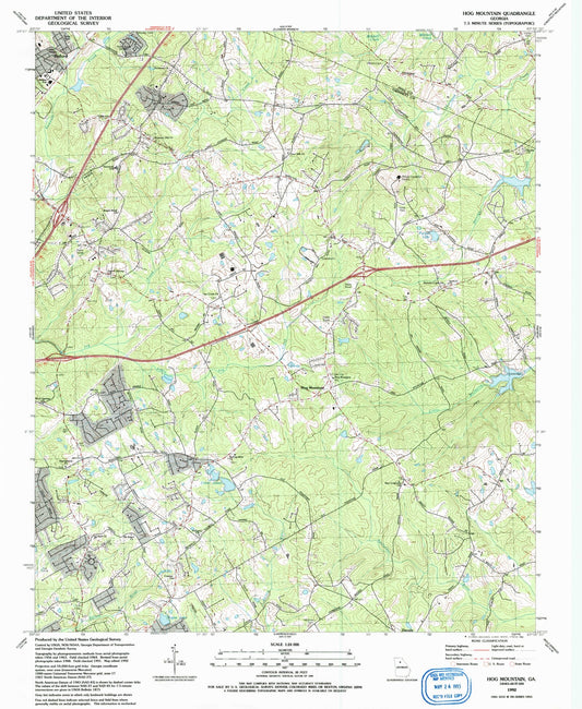 Classic USGS Hog Mountain Georgia 7.5'x7.5' Topo Map Image