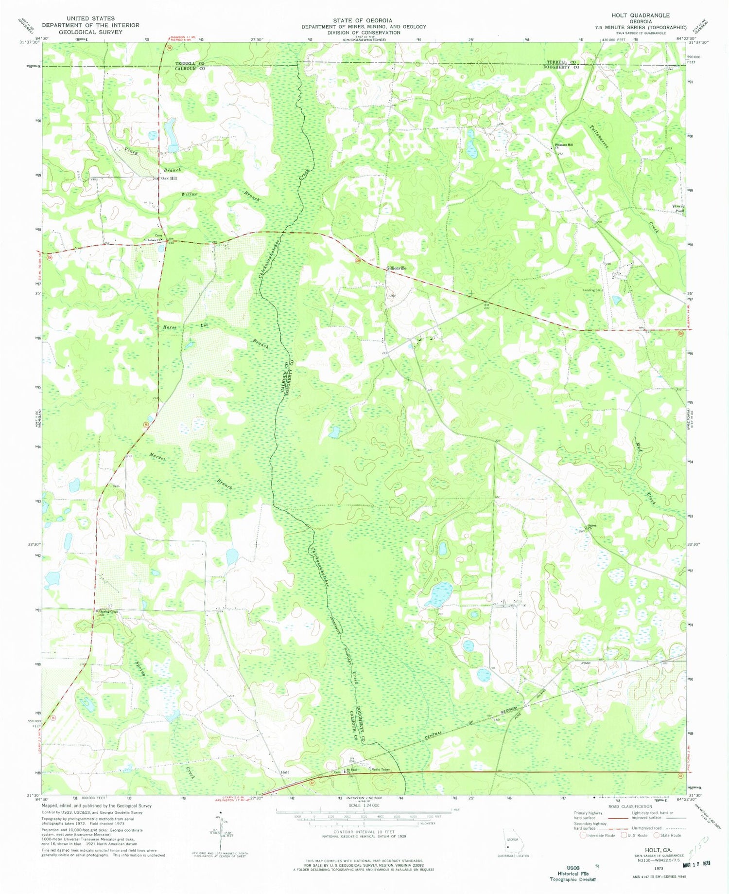 Classic USGS Holt Georgia 7.5'x7.5' Topo Map Image