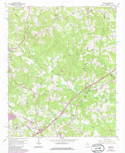 Classic USGS Homer Georgia 7.5'x7.5' Topo Map Image